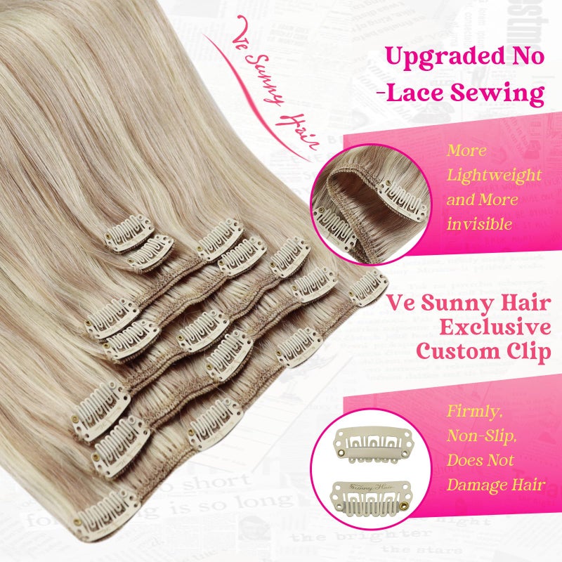 Ve Sunny Real Hair Extensions Clip in Human Hair Full Head Remy Blonde Hair Extensions Clip in Highlight Extension for Women Warm Color 7pcs 120g 18inch - Image 4